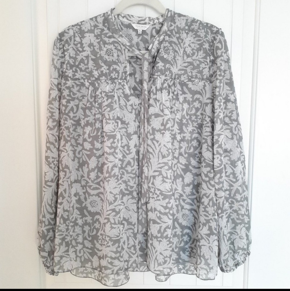 Lucky Brand Floral Beaded Sheer Top